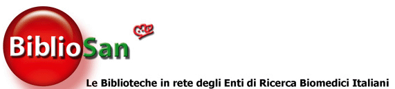 logo Bibliosan con scritta su fondo rosso