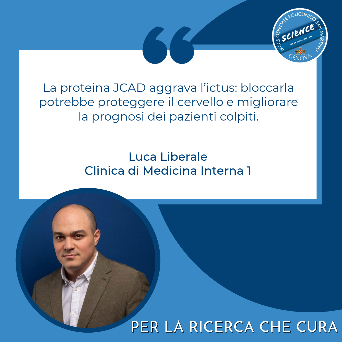 Dichiarazione di Luca Liberale: "La proteina JCAD aggrava l'ictus: bloccarla potrebbe proteggere il cervello e migliorare la prognosi dei pazienti colpiti.